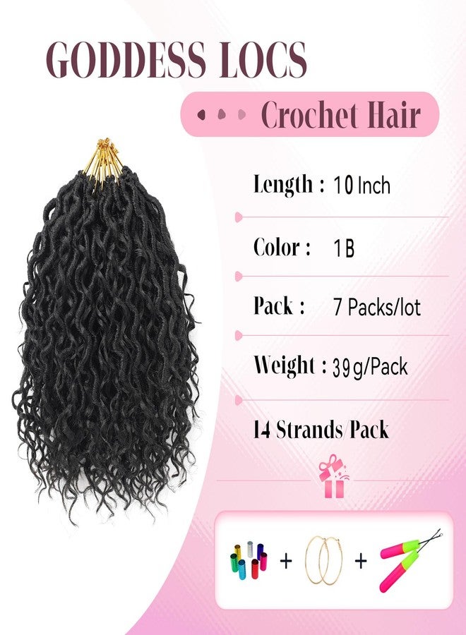 وصلات شعر كروشيه قصيرة من نوع Goddess Locs بطول 10 بوصات، بتصميم ريفر لوكس بوهيمي هيبي مموج مع شعر مجعد في المنتصف والأطراف (7 عبوات، 10 بوصات، 1B) - Image 2